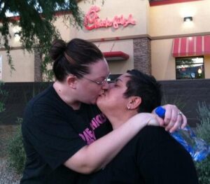 Jamie & Lisa at the Chick-fil-A Kiss-In