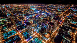 Phoenix Arizona Downtown Night Aerial Photo from Helicopter by Jerry Ferguson from Flickr (Creative Commons License)