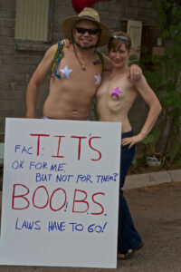 Sorry I don't have a photo from today's protest. Evo & I did the Topless Protest in 2013. I felt really pretty that day too. (Photo by Sheila Dee, used with permission.)