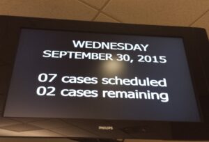 Screen in the Jury Duty Room at 2pm